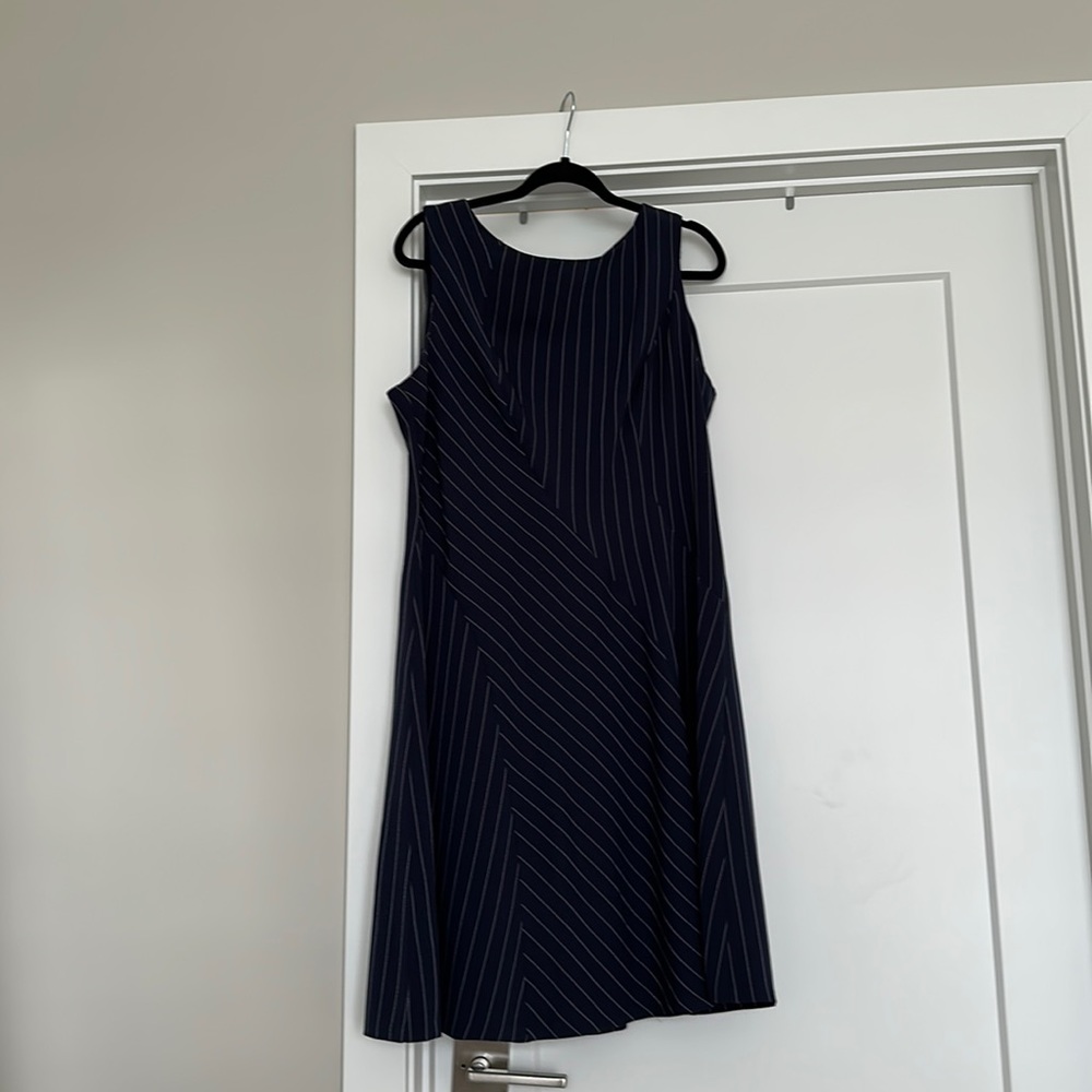 DKNY sleeveless pinstripe flared dress
